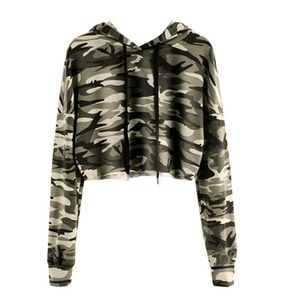Camo cropped sweatshirt hoodie long sleeve